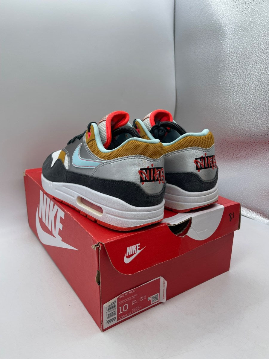 Nike Air Max 1 Graffiti Logo 10 (Moderately Worn Pre-Owned)NikeWhite/Chutney-Dark Smoke Grey-Glacier Ice - Image 4