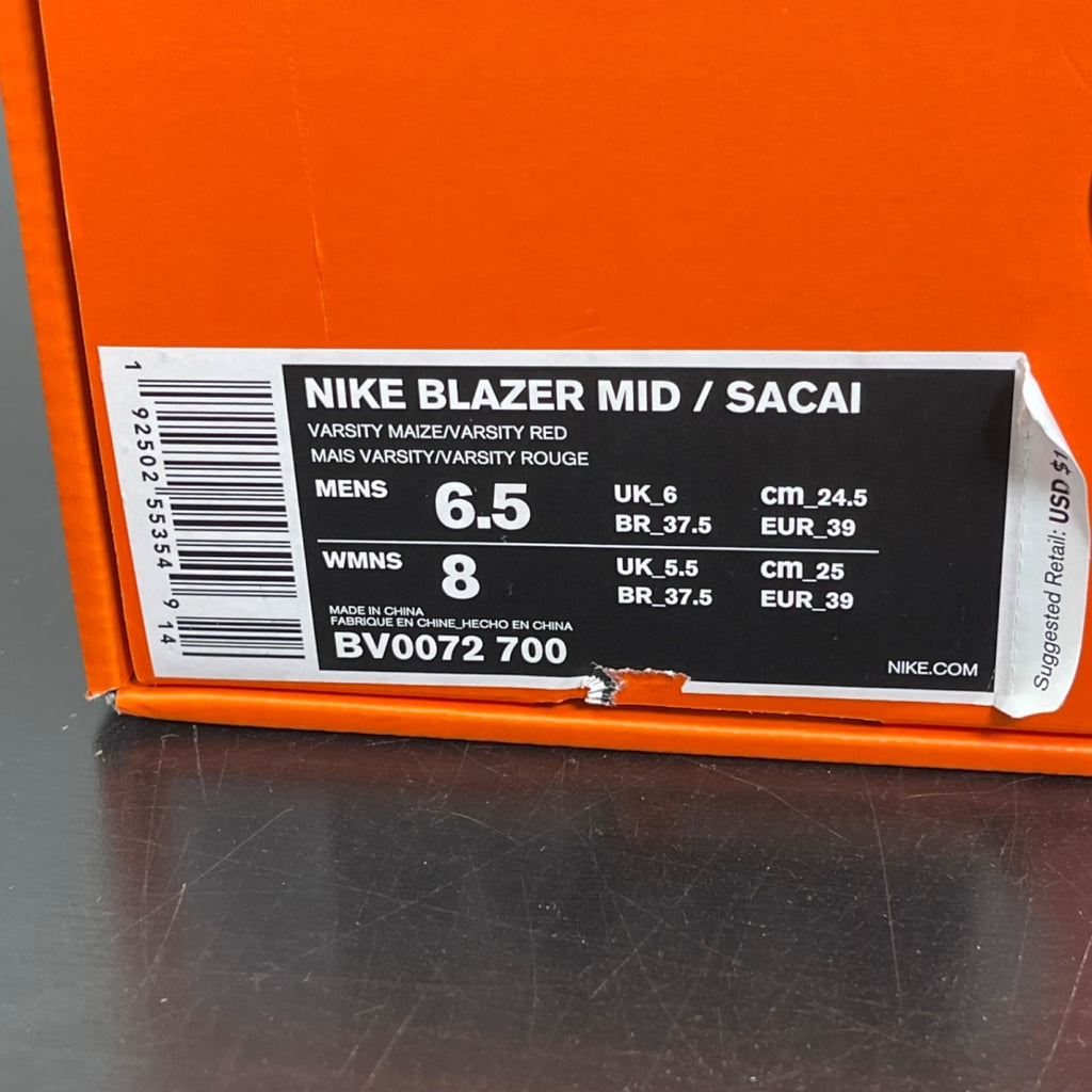 Nike Blazer Mid sacai Snow Beach 6.5 (Moderately Worn Pre-Owned)NikeWhite/Obsidian-University Red-Varsity Maize - Image 7