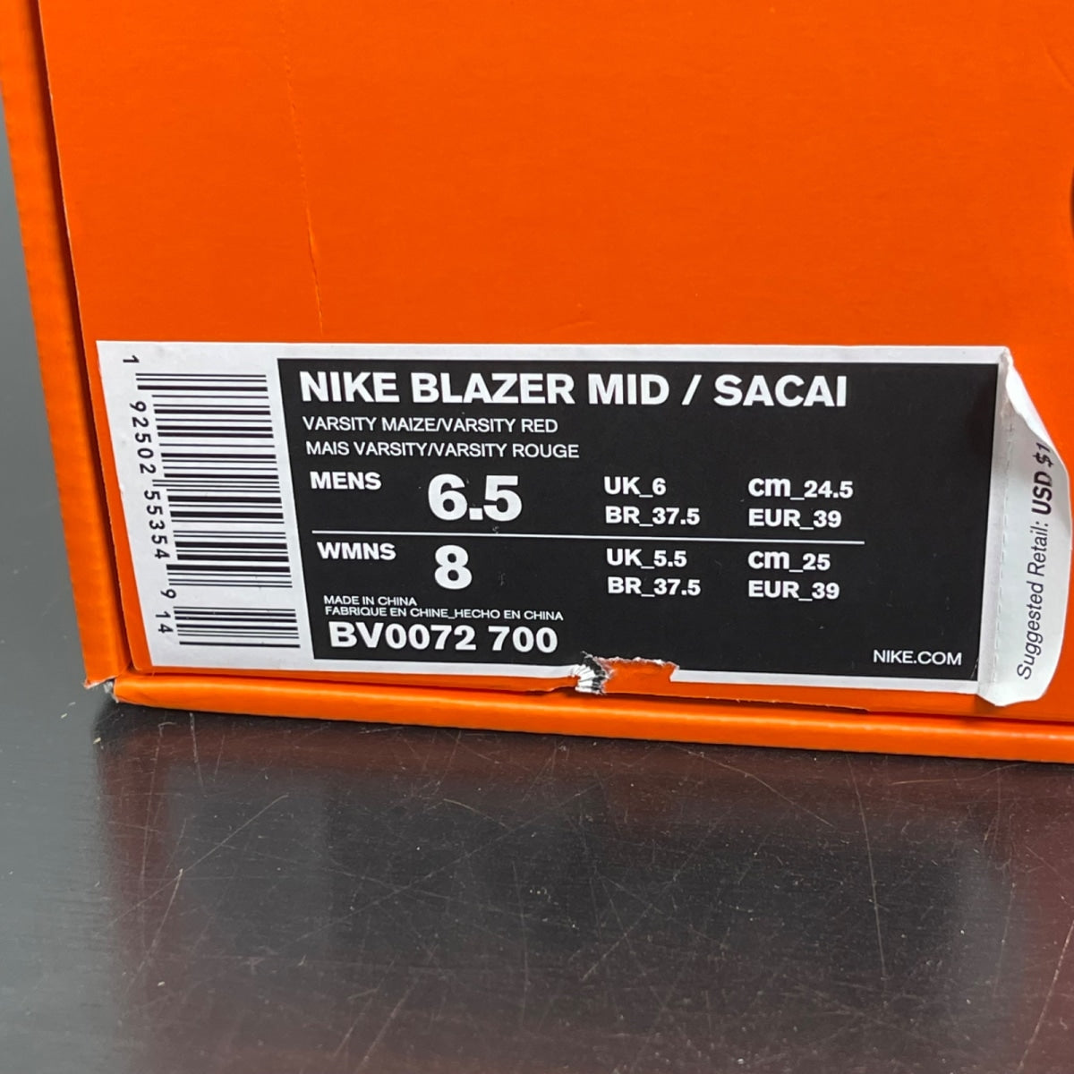 Nike Blazer Mid sacai Snow Beach 6.5 (Moderately Worn Pre-Owned)NikeWhite/Obsidian-University Red-Varsity Maize - Image 7
