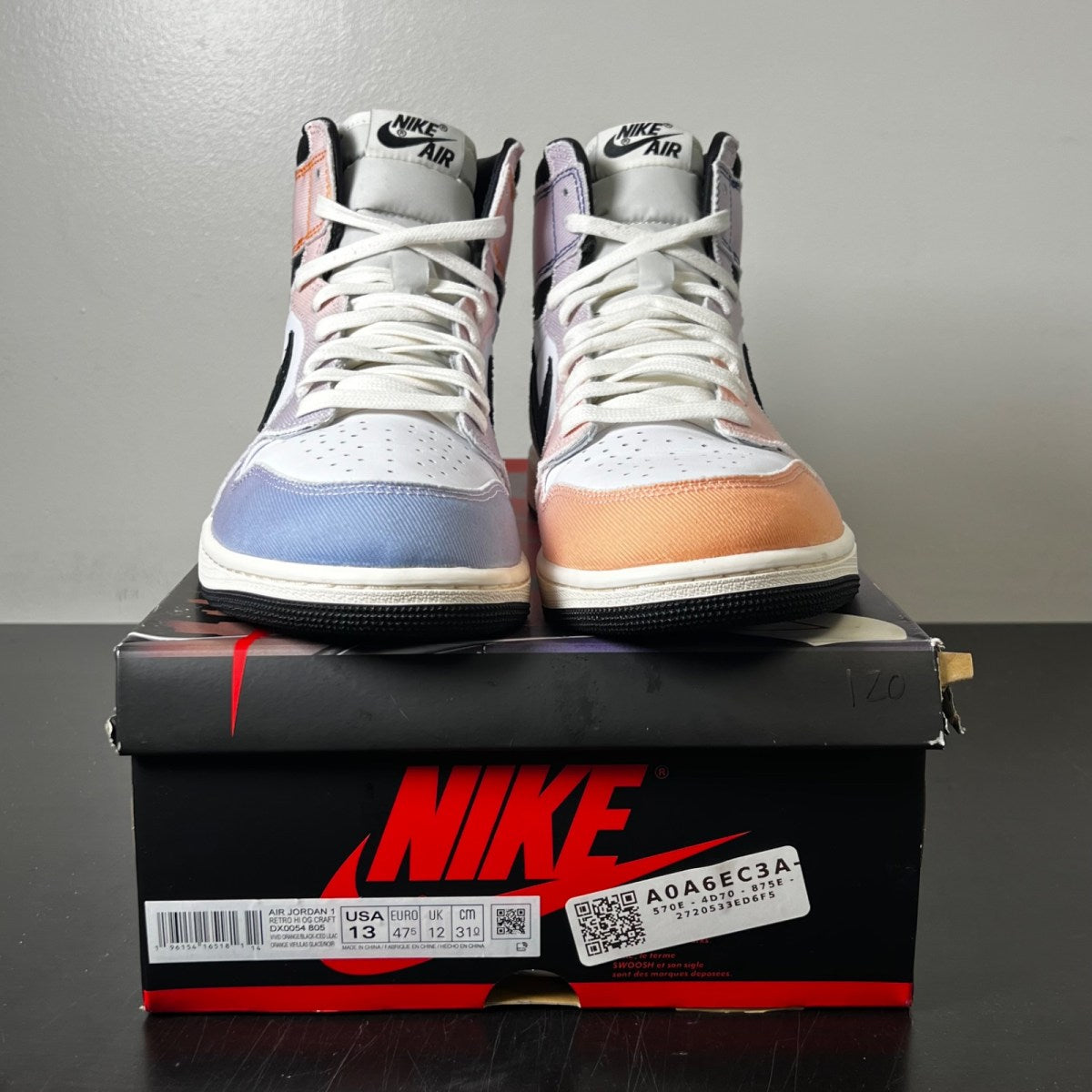 Jordan 1 Retro High OG Skyline 13 (Lightly Worn Pre-Owned)JordanVivid Orange/Black/Iced Lilac/True Blue/Sail - Image 2