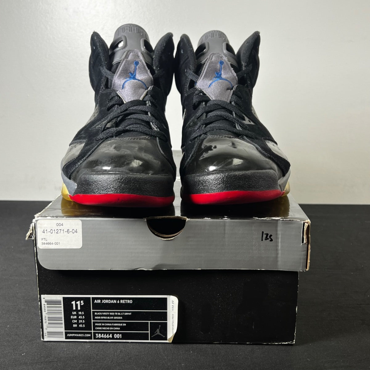 Jordan 6 Retro Pistons 11.5 (Heavily Worn Pre-Owned)JordanBlack/Varsity Red-True Blue-Light Graphite - Image 2
