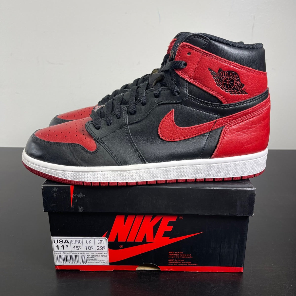 Jordan 1 Retro High Bred Banned (2016) 11.5 (Moderately Worn Pre-Owned)JordanBlack/Varsity Red-White - Image 3
