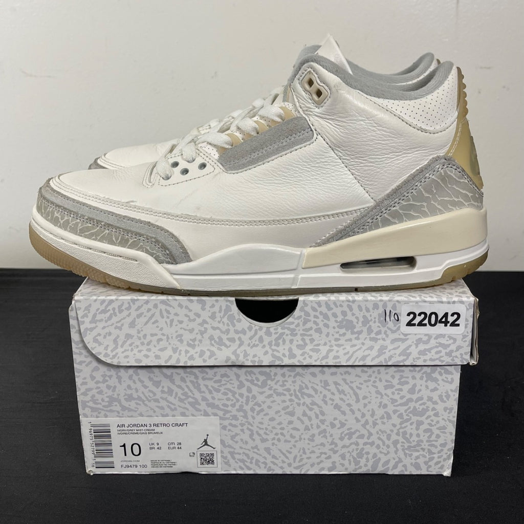 Jordan 3 Retro Craft Ivory 10 (Moderately Worn Pre-Owned)JordanIvory/Grey Mist/Cream - Image 3