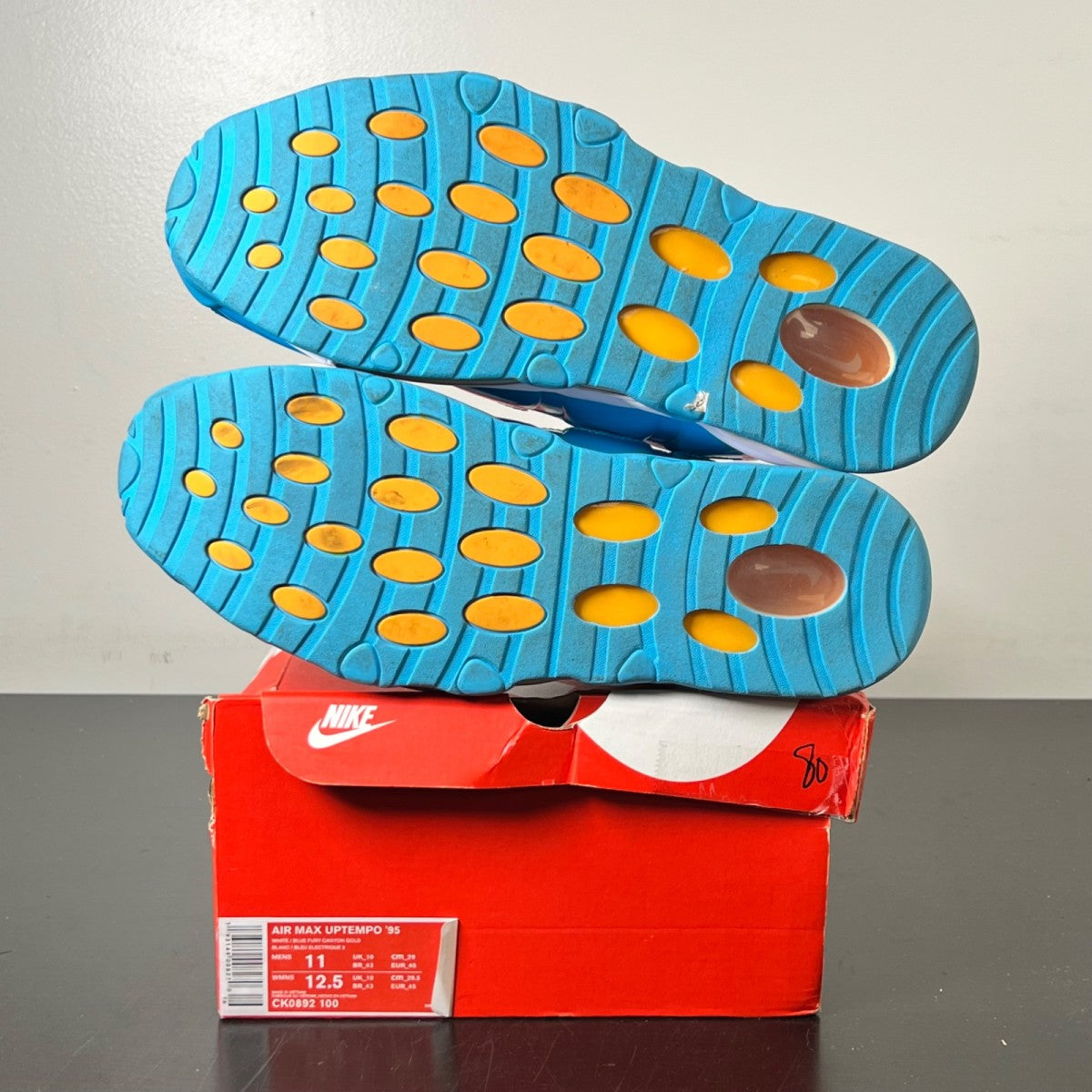 Nike Air Max Uptempo 95 Blue Fury 11 (Lightly Worn Pre-Owned)NikeWhite/Blue Fury-Canyon Gold - Image 6