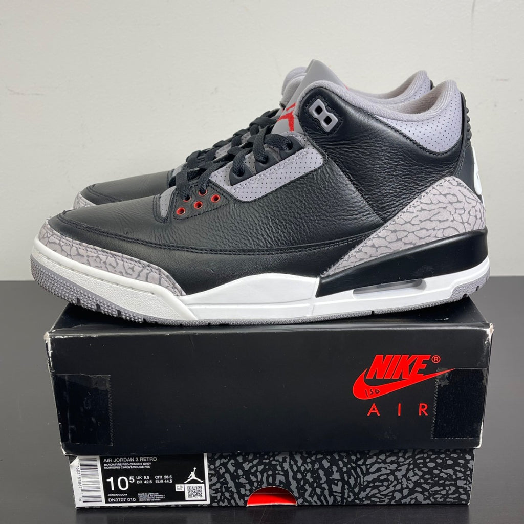Jordan 3 Retro OG Black Cement (2024) 10.5 (Moderately Worn Pre-Owned)JordanBlack/Fire Red/Cement Grey/Sail - Image 3