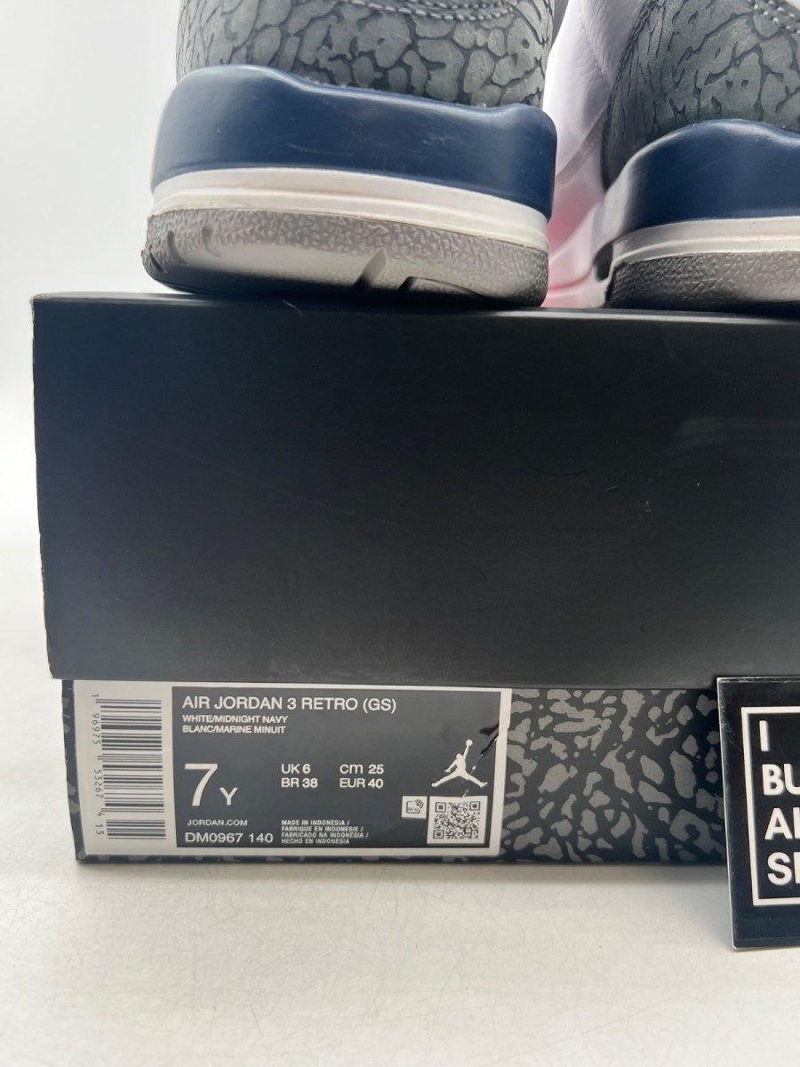 Jordan 3 Retro Midnight Navy (GS) 7Y (Moderately Worn Pre-Owned) - Image 6
