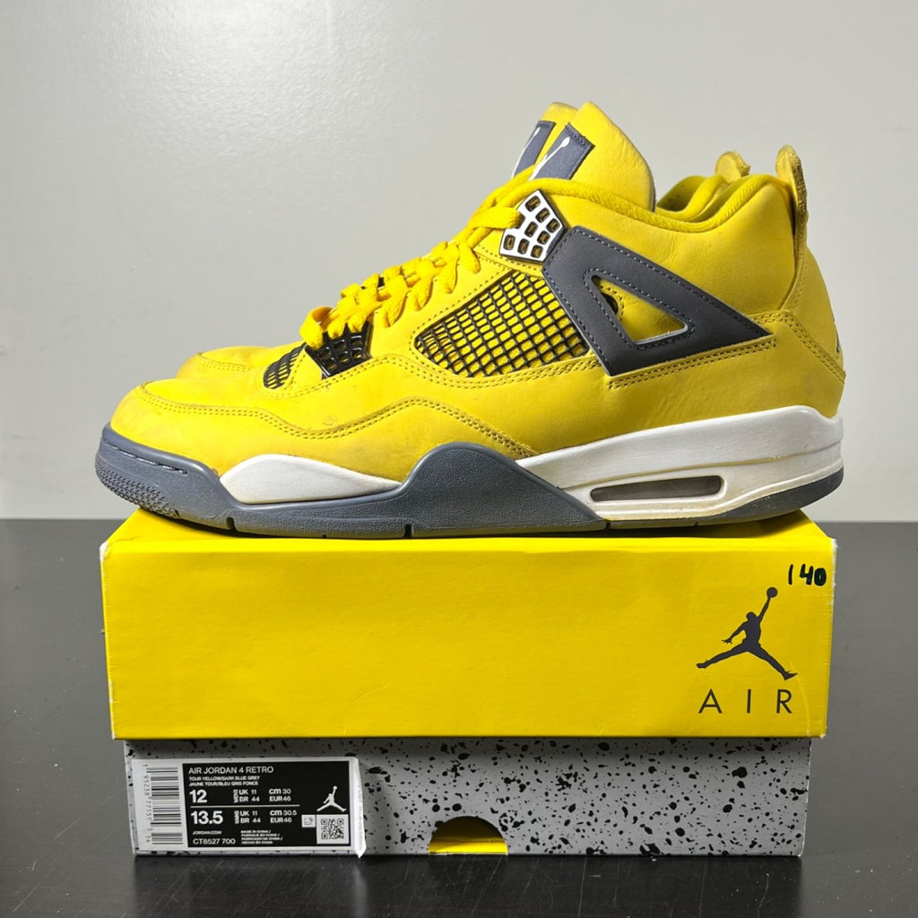Jordan 4 Retro Lightning (2021) 12 (Moderately Worn Pre-Owned)JordanTour Yellow/White-Dark Blue Grey - Image 3