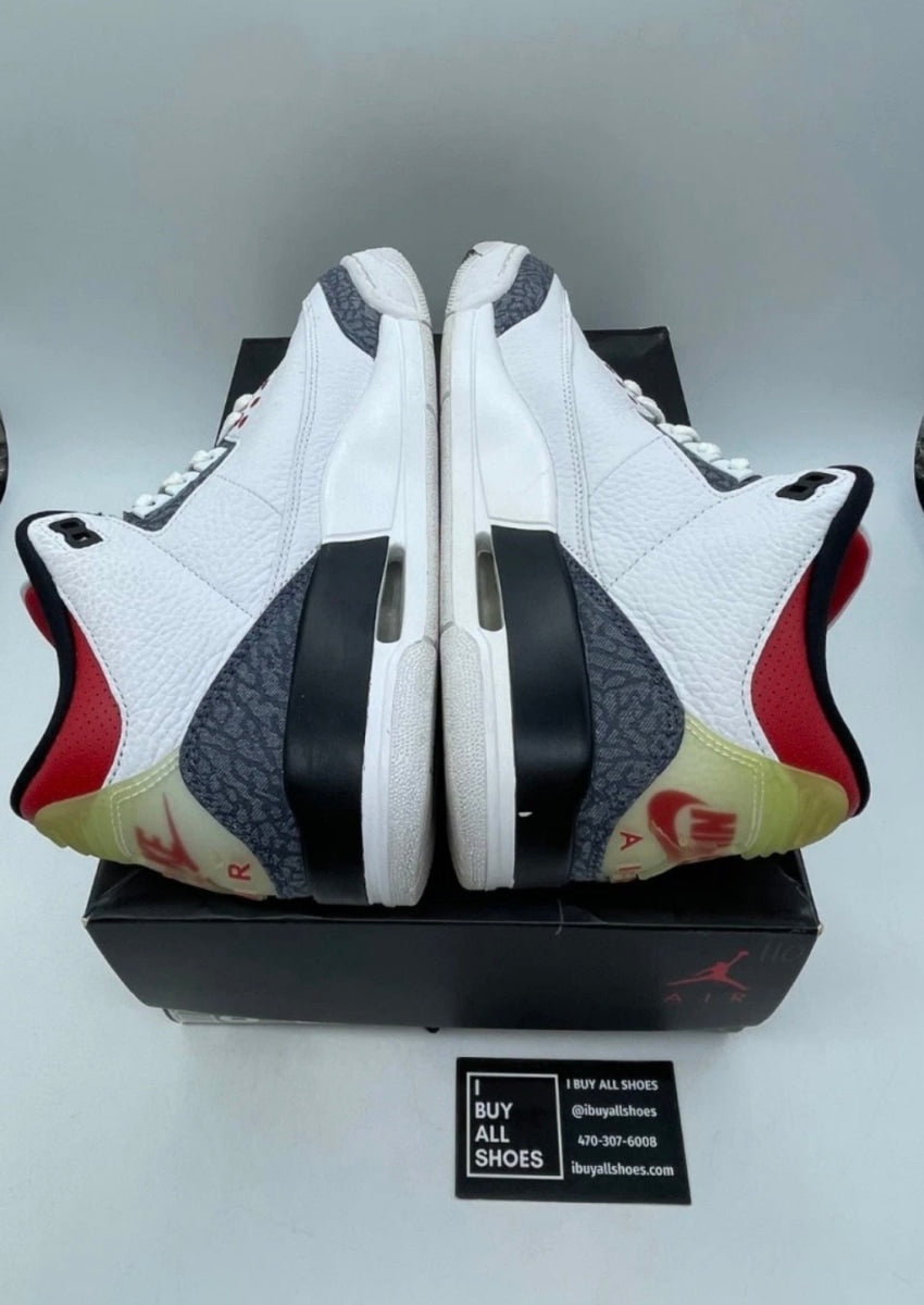 Jordan 3 Retro SE Fire Red Denim (2020) 8 (Moderately Worn Pre-Owned)JordanWhite/Black-Fire Red - Image 4