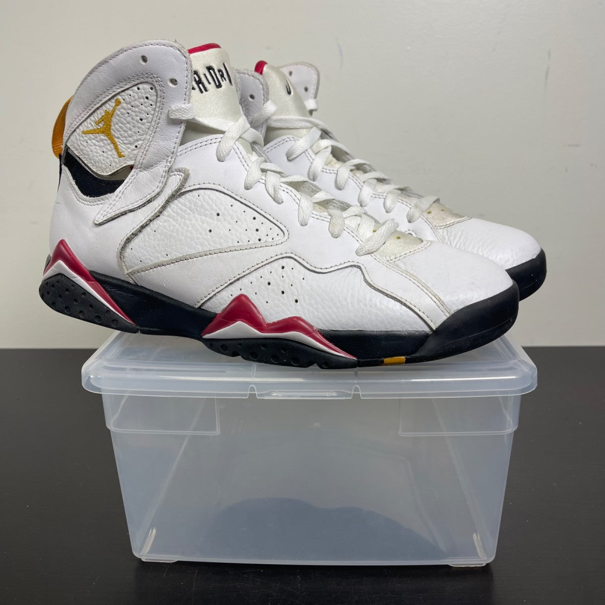 Jordan 7 Retro Cardinal (2022) 10.5 (Moderately Worn Pre-Owned)JordanWhite/Black/Cardinal Red/Chutney - Image 1