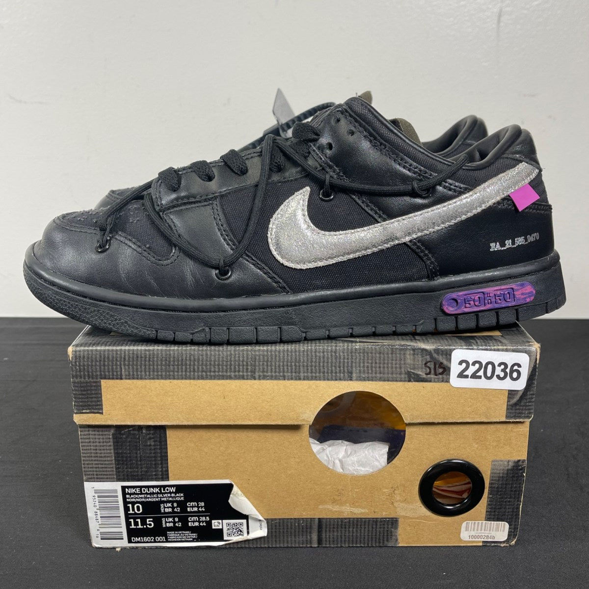 Nike Dunk Low Off-White Lot 50 10 (Moderately Worn Pre-Owned)NikeBlack/Metallic Silver-Black - Image 3