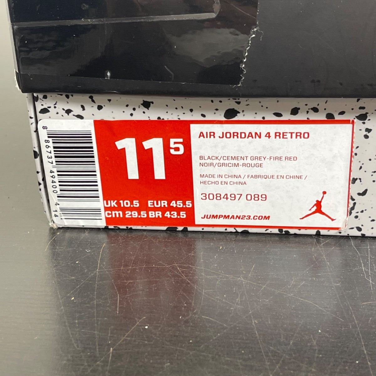 Jordan 4 Retro Black Cement (2012) 11.5 (Heavily Worn Pre-Owned)JordanBlack/Fire Red-Cement Grey - Image 7