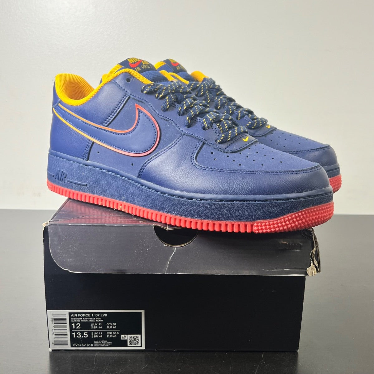 Nike Air Force 1 Low Retro Lettering 12 (Lightly Worn Pre-Owned)NikeNavy/Red/Gold - Image 1
