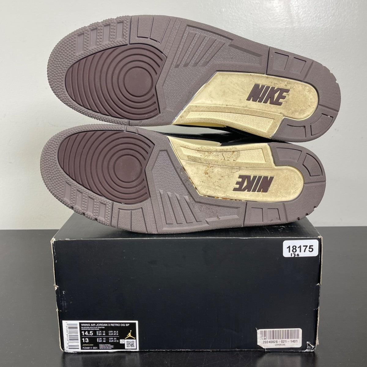 Jordan 3 Retro OG SP A Ma Maniére While You Were Sleeping (Women's) 14.5W (Moderately Worn Pre-Owned)JordanBlack/Black/Flat Pewter/Violet Ore - Image 5