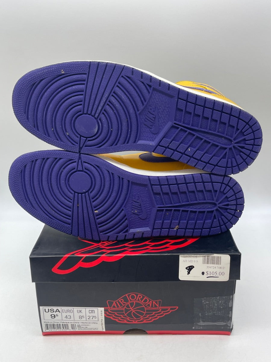 Jordan 1 Mid Lakers 9.5 (Moderately Worn Pre-Owned)JordanUniversity Gold/Tour Yellow-White-Grape Ice - Image 7