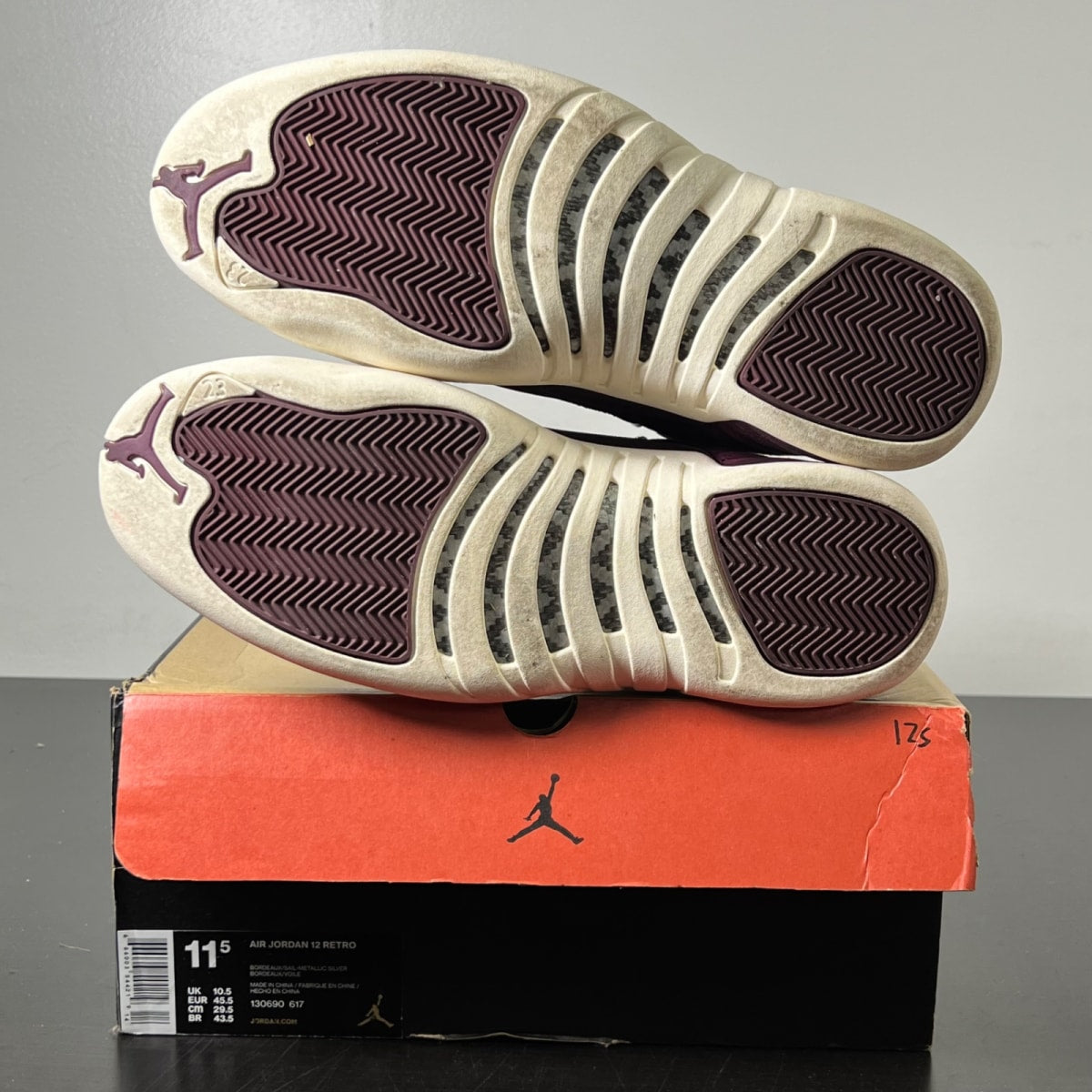 Jordan 12 Retro Bordeaux 11.5 (Lightly Worn Pre-Owned)JordanBordeaux/Sail-Metallic Silver - Image 6