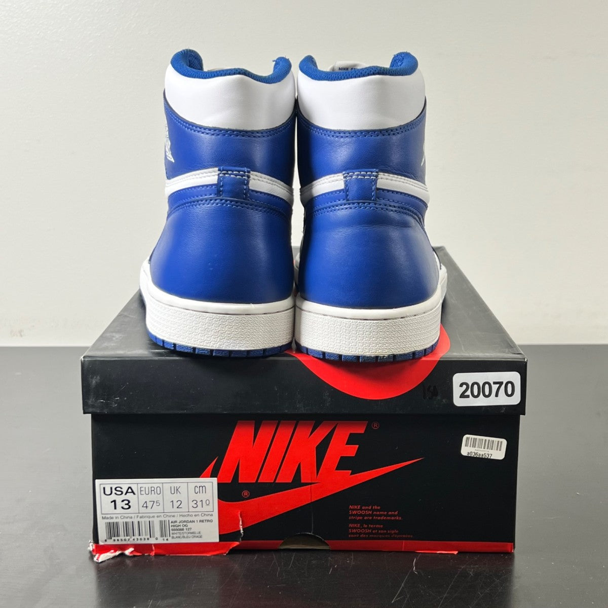 Jordan 1 Retro Storm Blue 13 (Lightly Worn Pre-Owned)JordanBlue/White-Storm Blue - Image 4