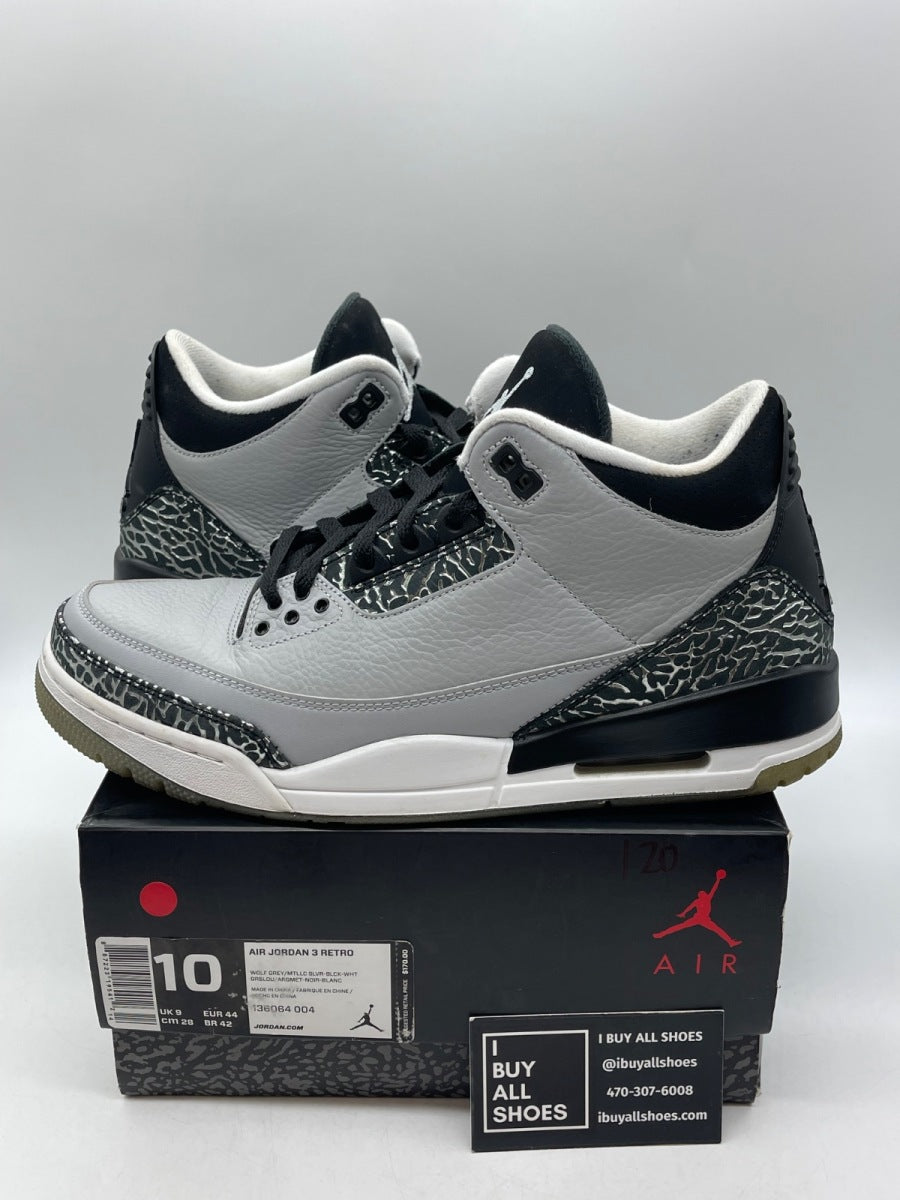 Jordan 3 Retro Wolf Grey 10 (Moderately Worn Pre-Owned) - Image 1