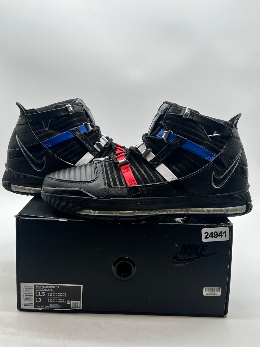 Nike LeBron 3 The Shop Black University Red (2022) 11.5 (Moderately Worn Pre-Owned)NikeBlack/Metallic Silver/University Red/Game Royal - Image 1