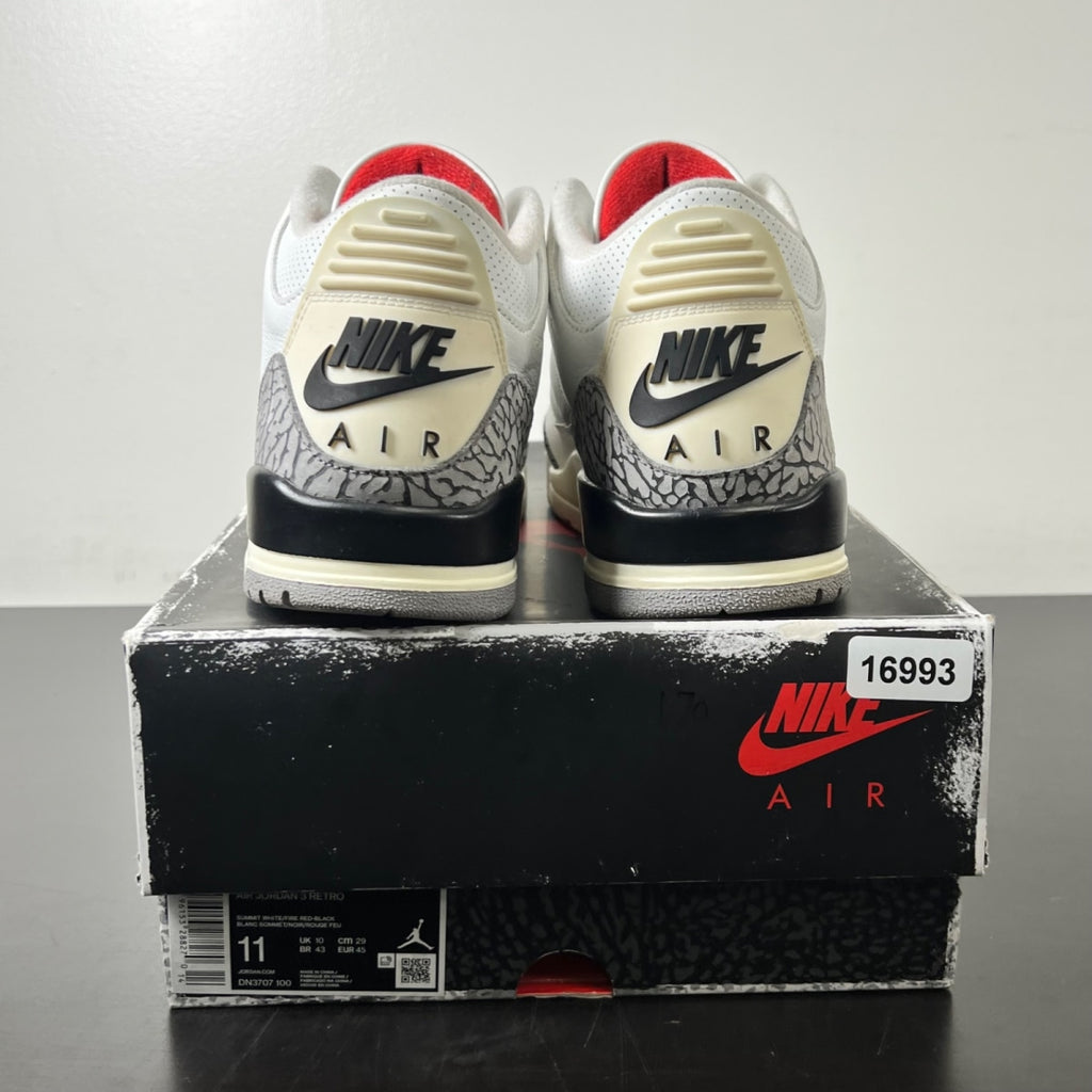 Jordan 3 Retro White Cement Reimagined 11 (Moderately Worn Pre-Owned)JordanSummit White/Fire Red/Black/Cement Grey - Image 5