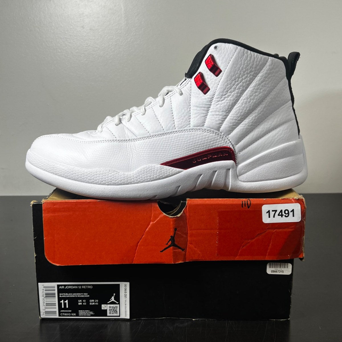 Jordan 12 Retro Twist 11 (Lightly Worn Pre-Owned)JordanWhite/Black-University Red - Image 3