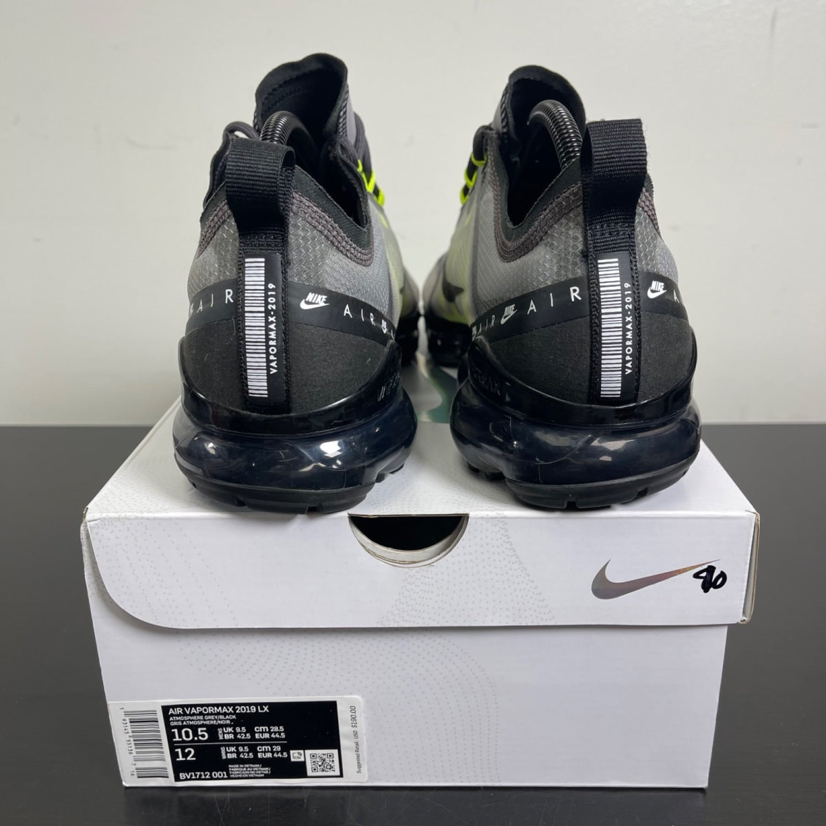 Nike Air VaporMax 2019 Atmosphere Grey 10.5 (Moderately Worn Pre-Owned)NikeAtmosphere Grey/Black-Thunder Grey-Volt - Image 4