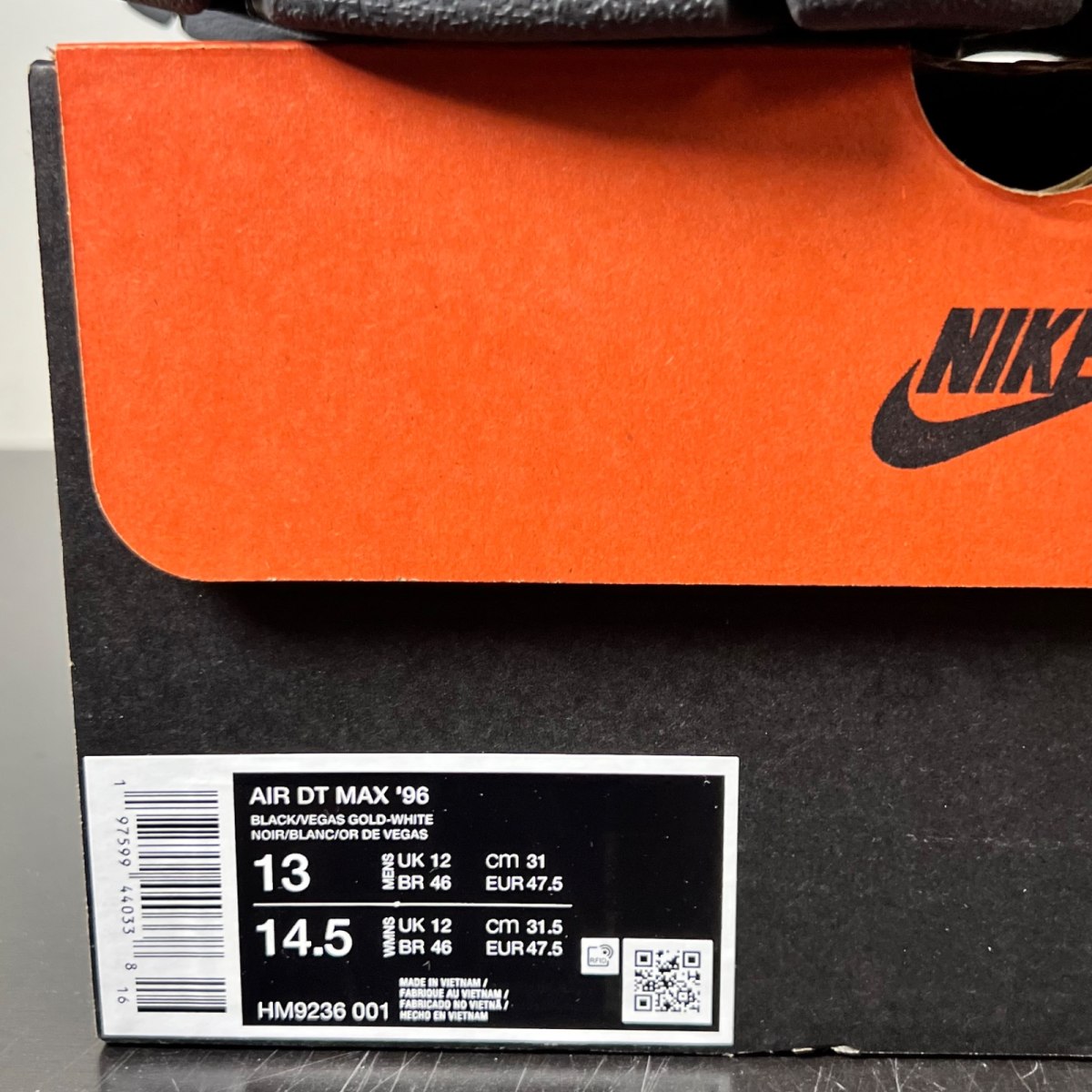 Nike Air DT Max '96 Black Vegas Gold 13 (Lightly Worn Pre-Owned)NikeBlack/Vegas Gold-White - Image 4