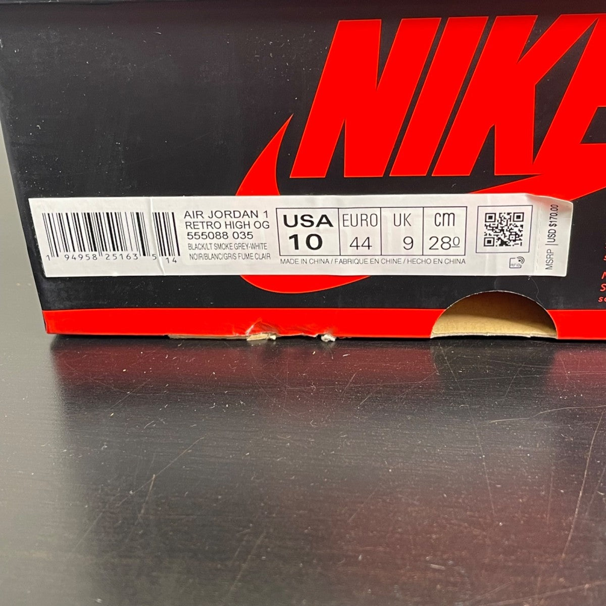 Jordan 1 Retro High Shadow 2.0 10 (Moderately Worn Pre-Owned)JordanBlack/White-Light Smoke Grey - Image 6