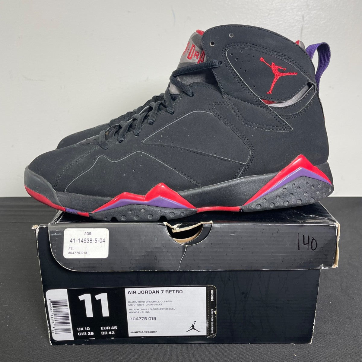 Jordan 7 Retro Raptors (2012) 11 (Moderately Worn Pre-Owned)JordanBlack/True Red-Dark Charcoal-Club Purple - Image 3