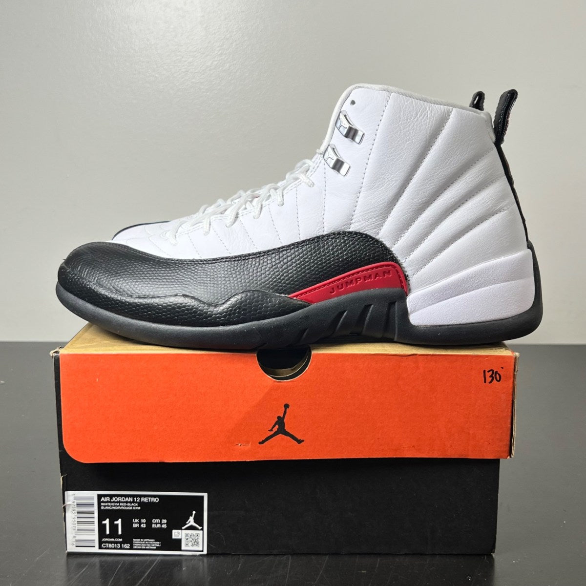 Jordan 12 Retro Taxi Flip 11 (Lightly Worn Pre-Owned)JordanWhite/Gym Red/Black - Image 3