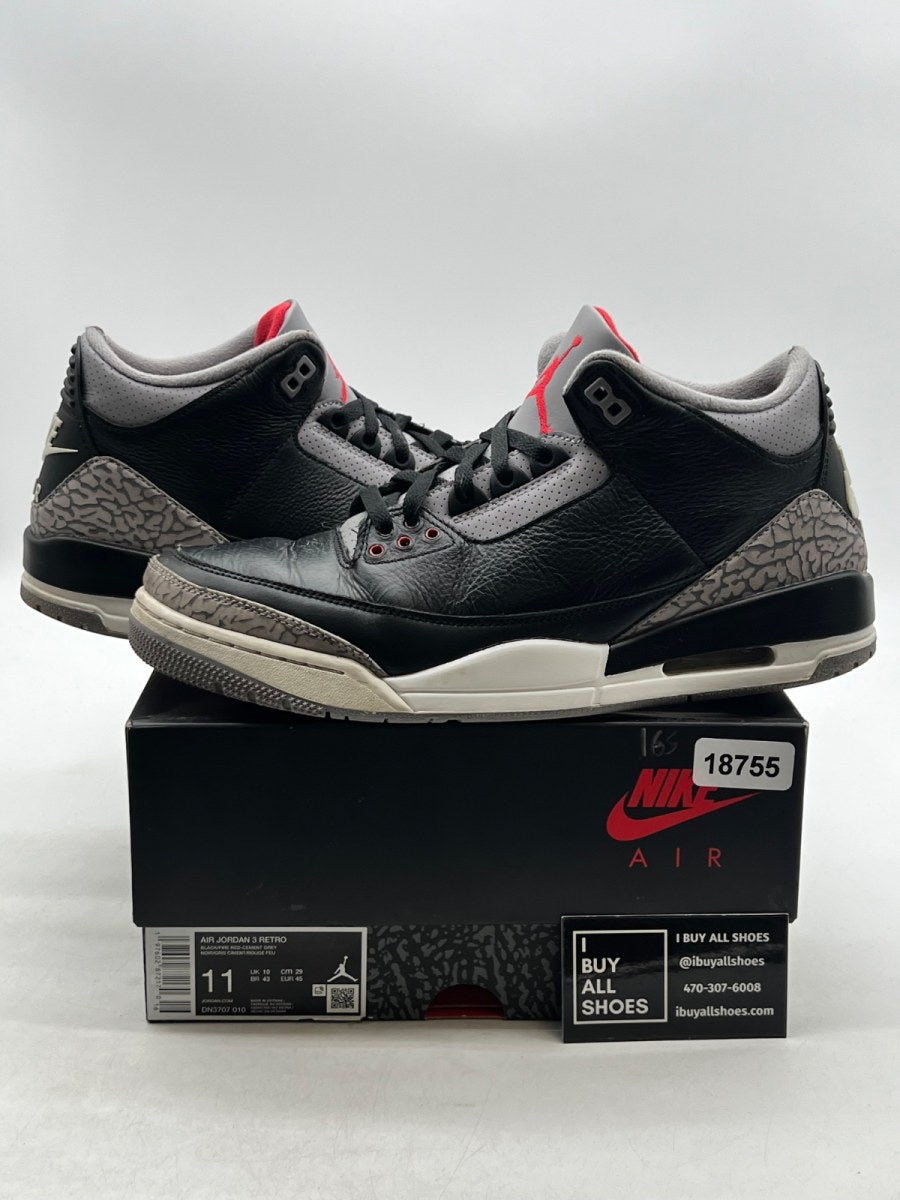 Jordan 3 Retro OG Black Cement (2024) 11 (Heavily Worn Pre-Owned) - Image 1