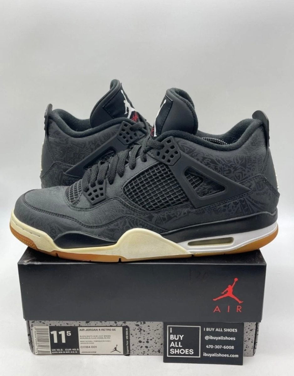Jordan 4 Retro Laser Black Gum 11.5 (Heavily Worn Pre-Owned)JordanBlack/White-Gum Light Brown-University Red - Image 1
