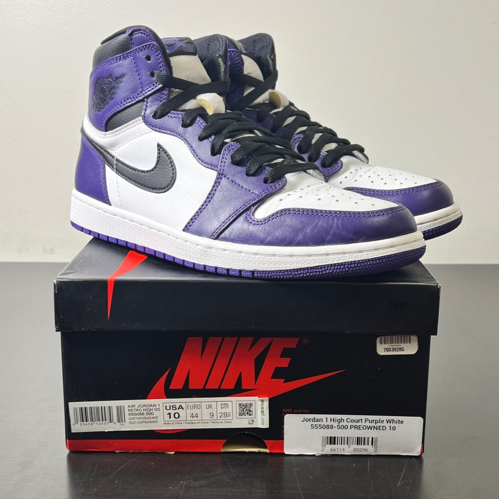 Jordan 1 Retro High Court Purple White 10 (Lightly Worn Pre-Owned)JordanCourt Purple/White-Black - Image 1