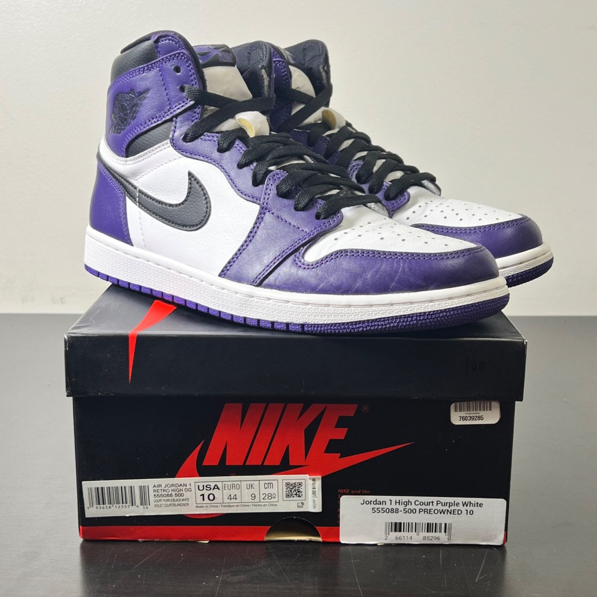 Jordan 1 Retro High Court Purple White 10 (Lightly Worn Pre-Owned)JordanCourt Purple/White-Black - Image 1