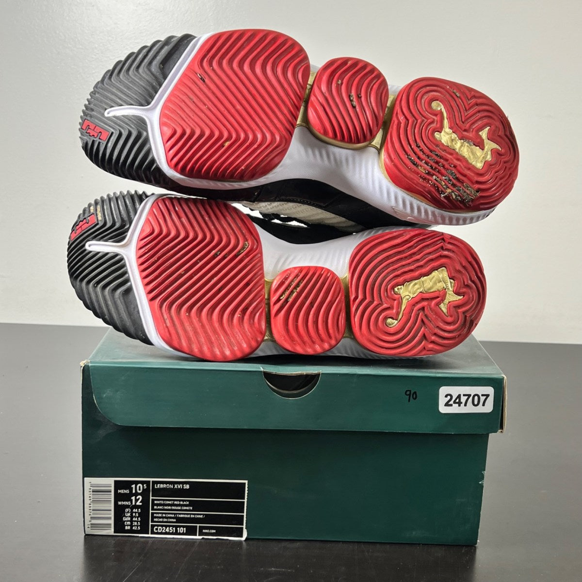 Nike LeBron 16 Remix 10.5 (Lightly Worn Pre-Owned)NikeWhite/Black-Metallic Gold-Varsity Crimson - Image 5