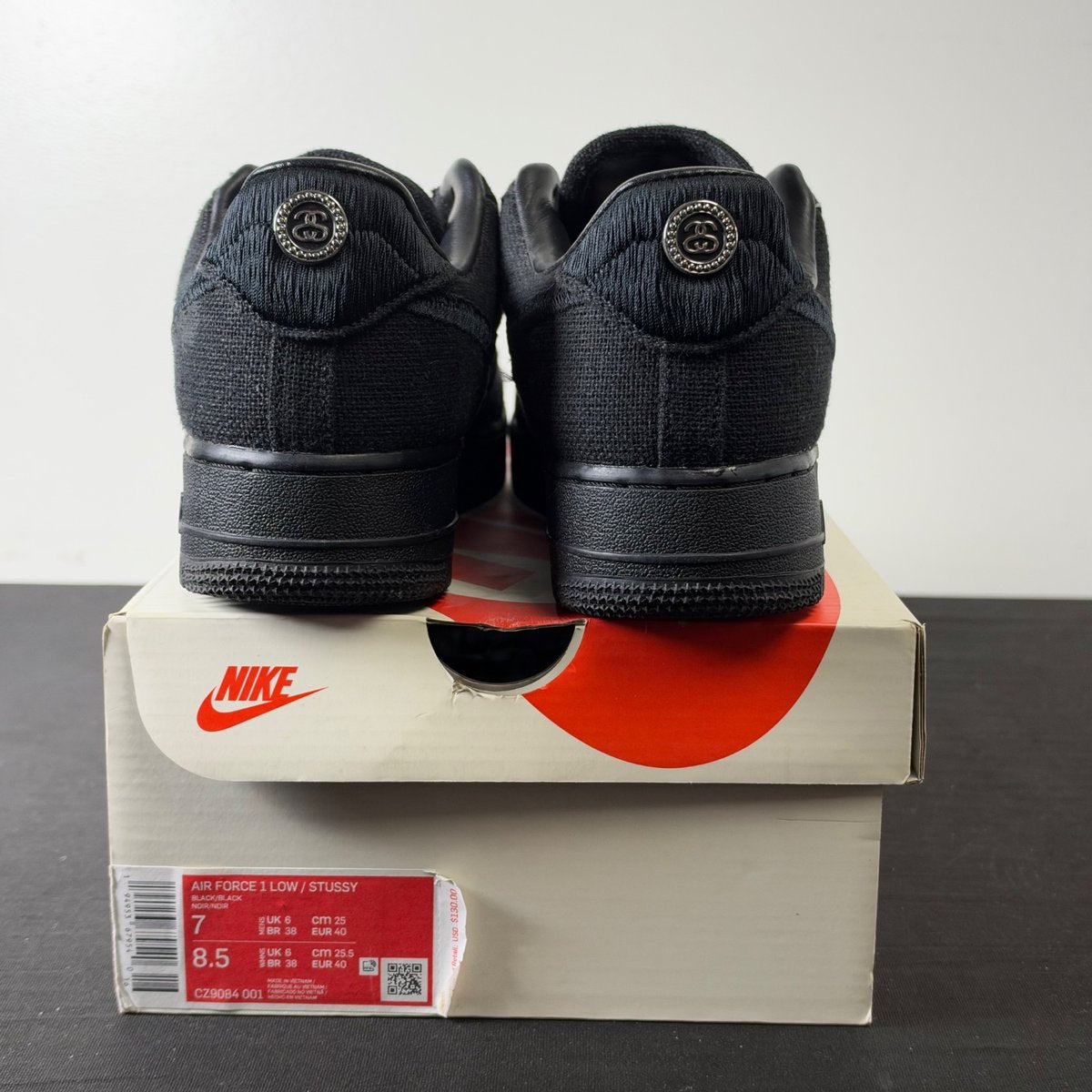 Nike Air Force 1 Low Stussy Black (Size 7) - aux