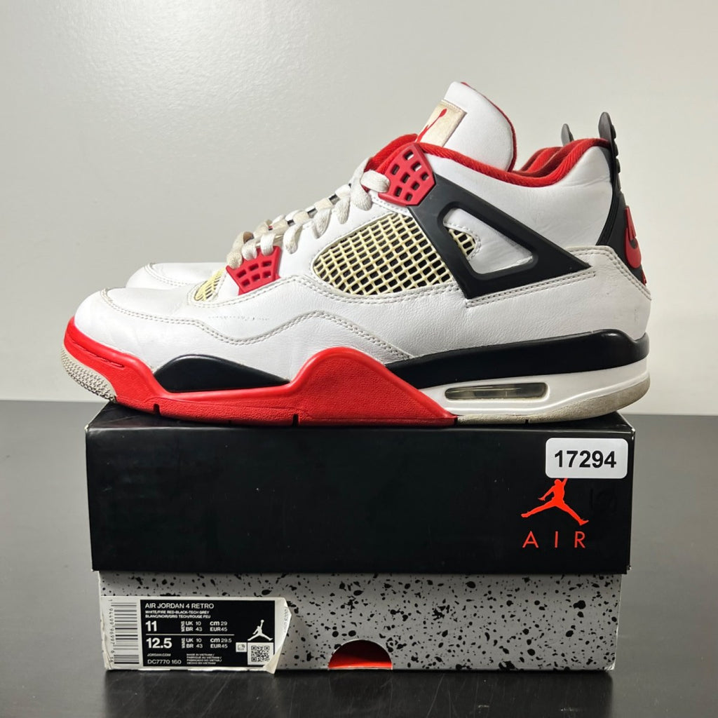 Jordan 4 Retro Fire Red (2020) 11 (Heavily Worn Pre-Owned)JordanWhite/Black-Tech Grey-Fire Red - Image 3