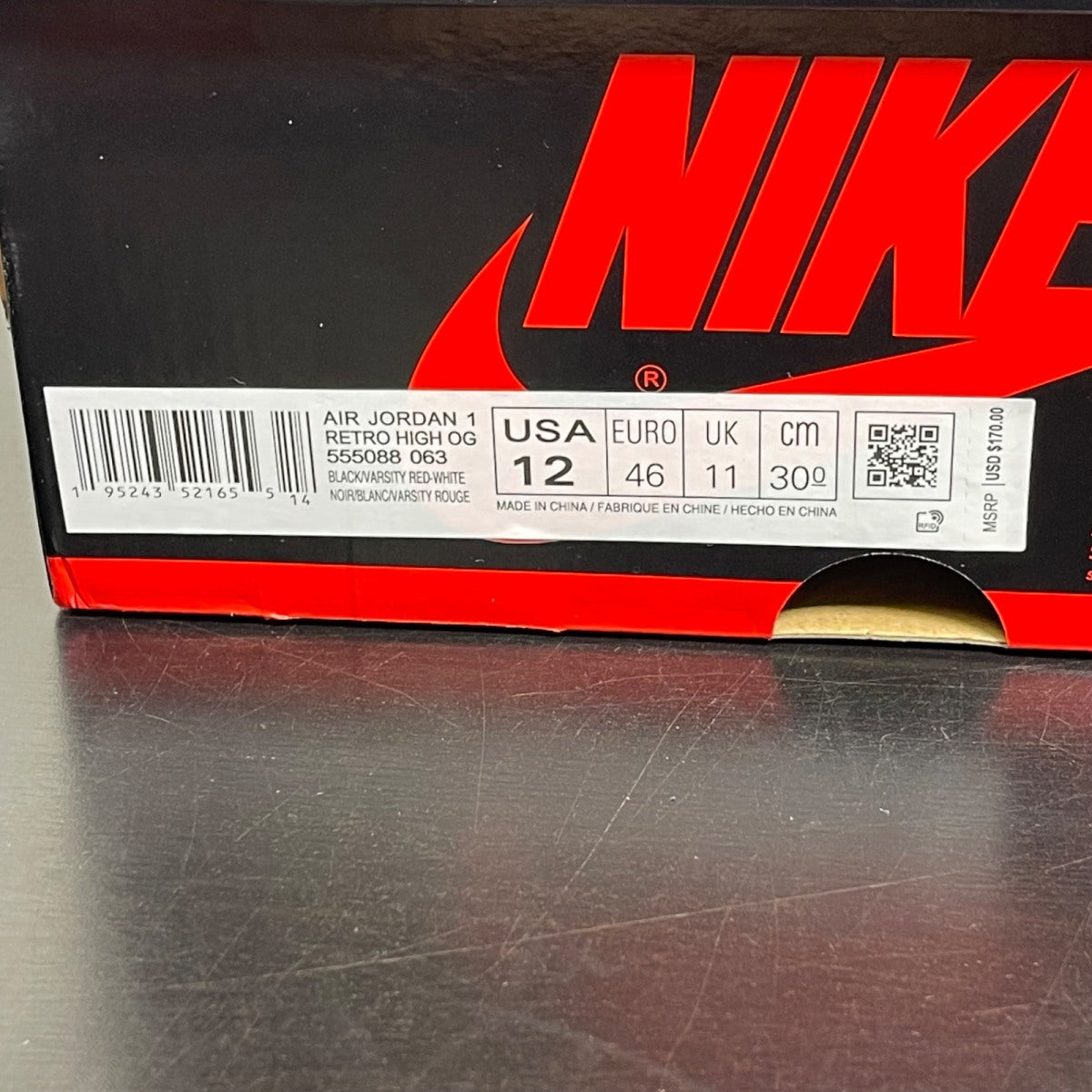 Jordan 1 Retro High OG Patent Bred 12 (Moderately Worn Pre-Owned)JordanBlack/White-Varsity Red - Image 7