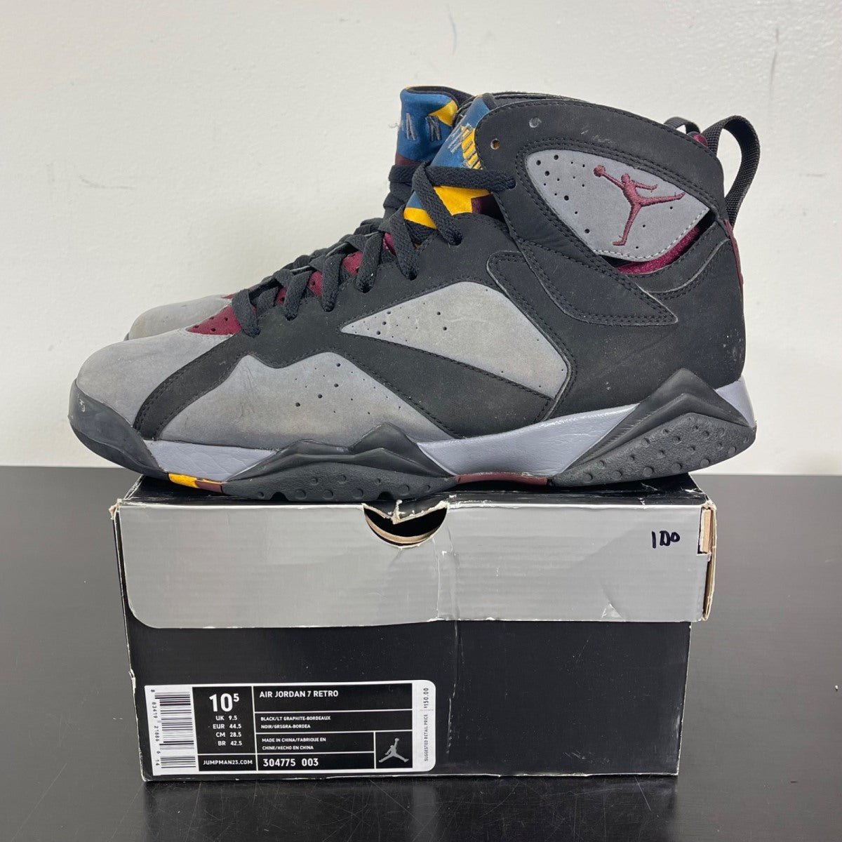 Jordan 7 Retro Bordeaux (2011) 10.5 (Moderately Worn Pre-Owned)JordanBlack/Light Graphite-Bordeaux - Image 3