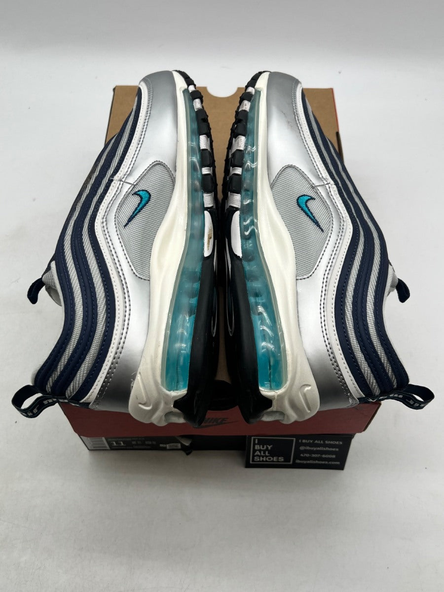 Nike Air Max 97 Metallic Silver Chlorine Blue 11 (Lightly Worn Pre-Owned) - Image 7