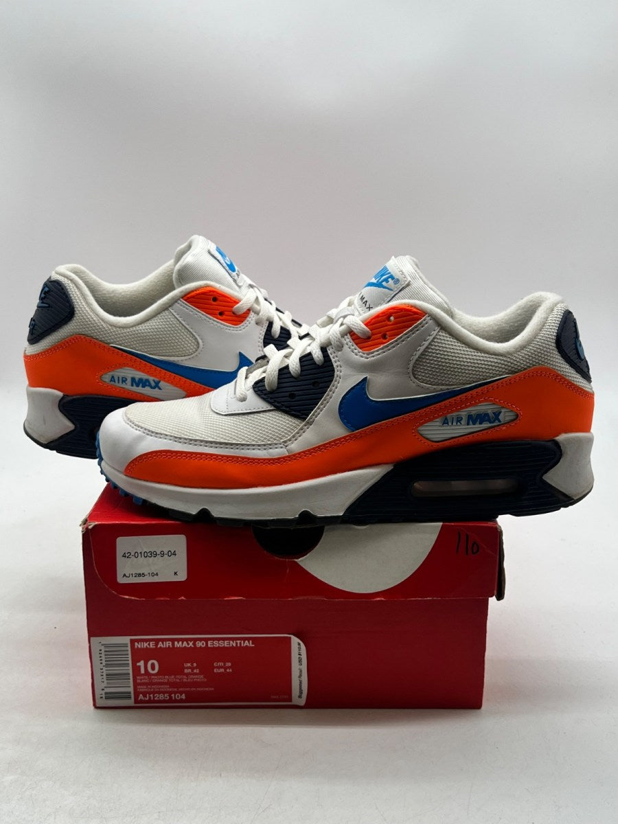 Nike Air Max 90 White Photo Blue Total Orange 10 (Moderately Worn Pre-Owned)NikeWhite/Photo Blue-Total Orange-Midnight Navy-Dark Grey - Image 1