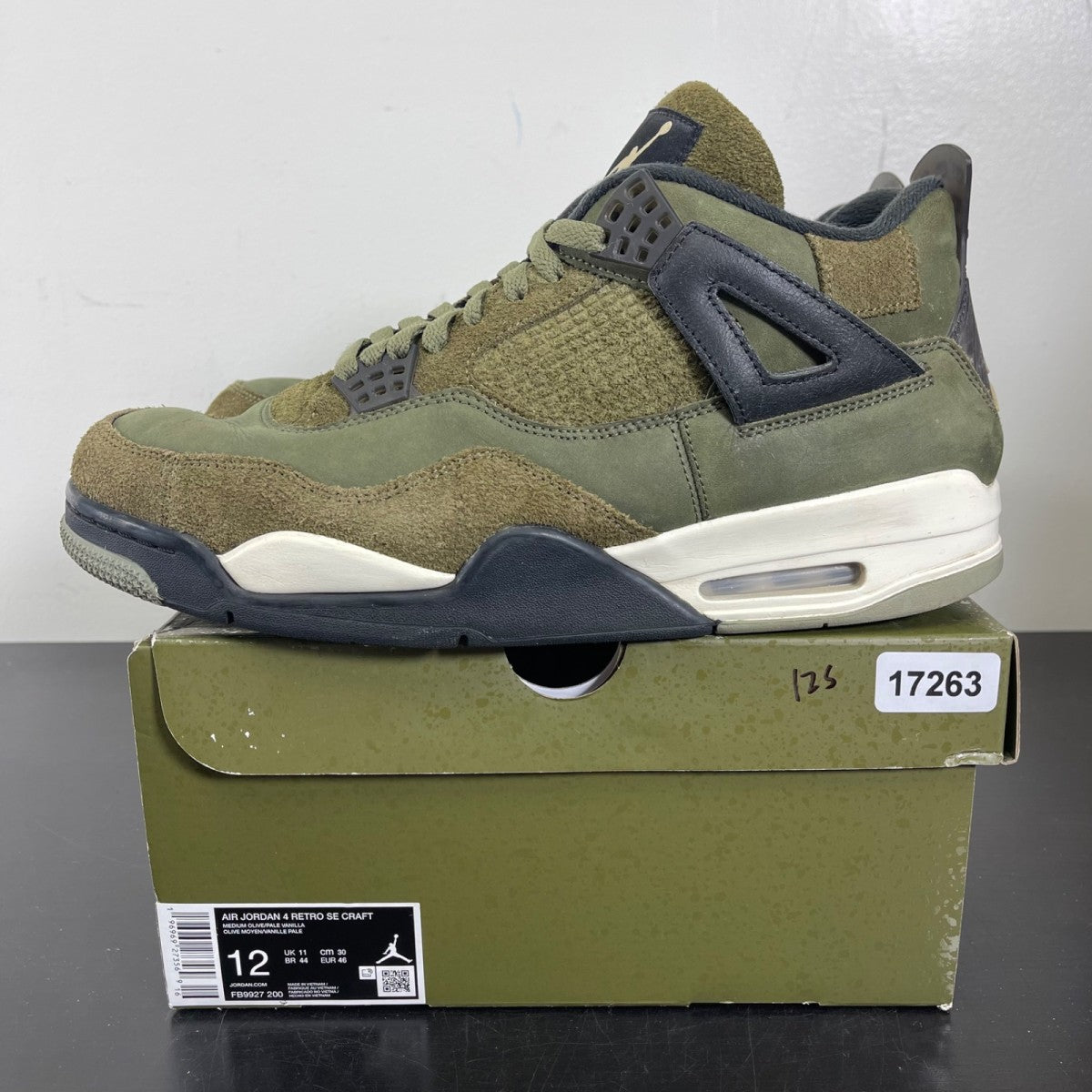 Jordan 4 Retro SE Craft Medium Olive 12 (Moderately Worn Pre-Owned)JordanMedium Olive/Pale Vanilla/Khaki/Black/Sail - Image 3