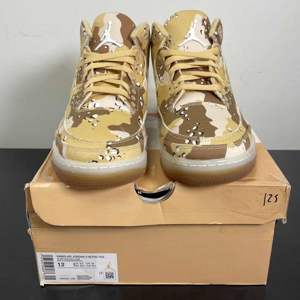 Jordan 3 Retro WNBA Desert Camo (Women's) 12W (Moderately Worn Pre-Owned)JordanDark Driftwood/Sail/Hemp/Velvet Brown/Brilliant Orange/White - Image 2