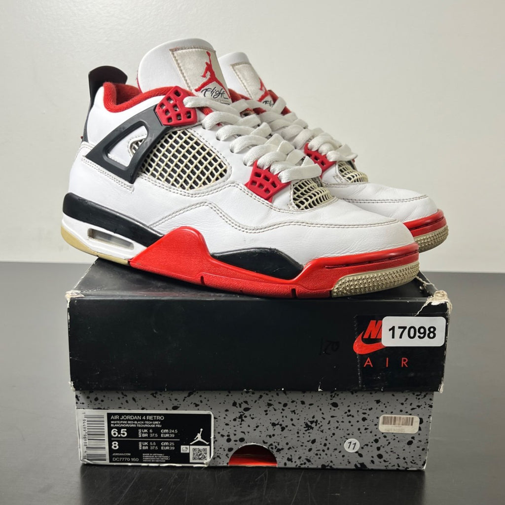 Jordan 4 Retro Fire Red (2020) 6.5 (Heavily Worn Pre-Owned)JordanWhite/Black-Tech Grey-Fire Red - Image 1