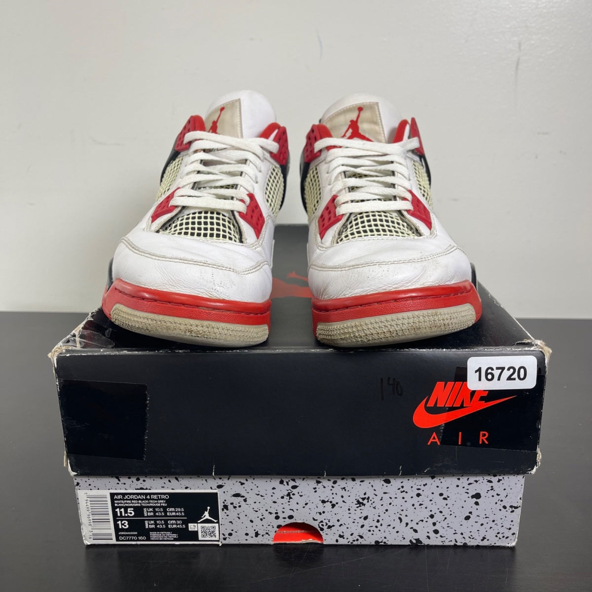 Jordan 4 Retro Fire Red (2020) 11.5 (Moderately Worn Pre-Owned)JordanWhite/Black-Tech Grey-Fire Red - Image 2