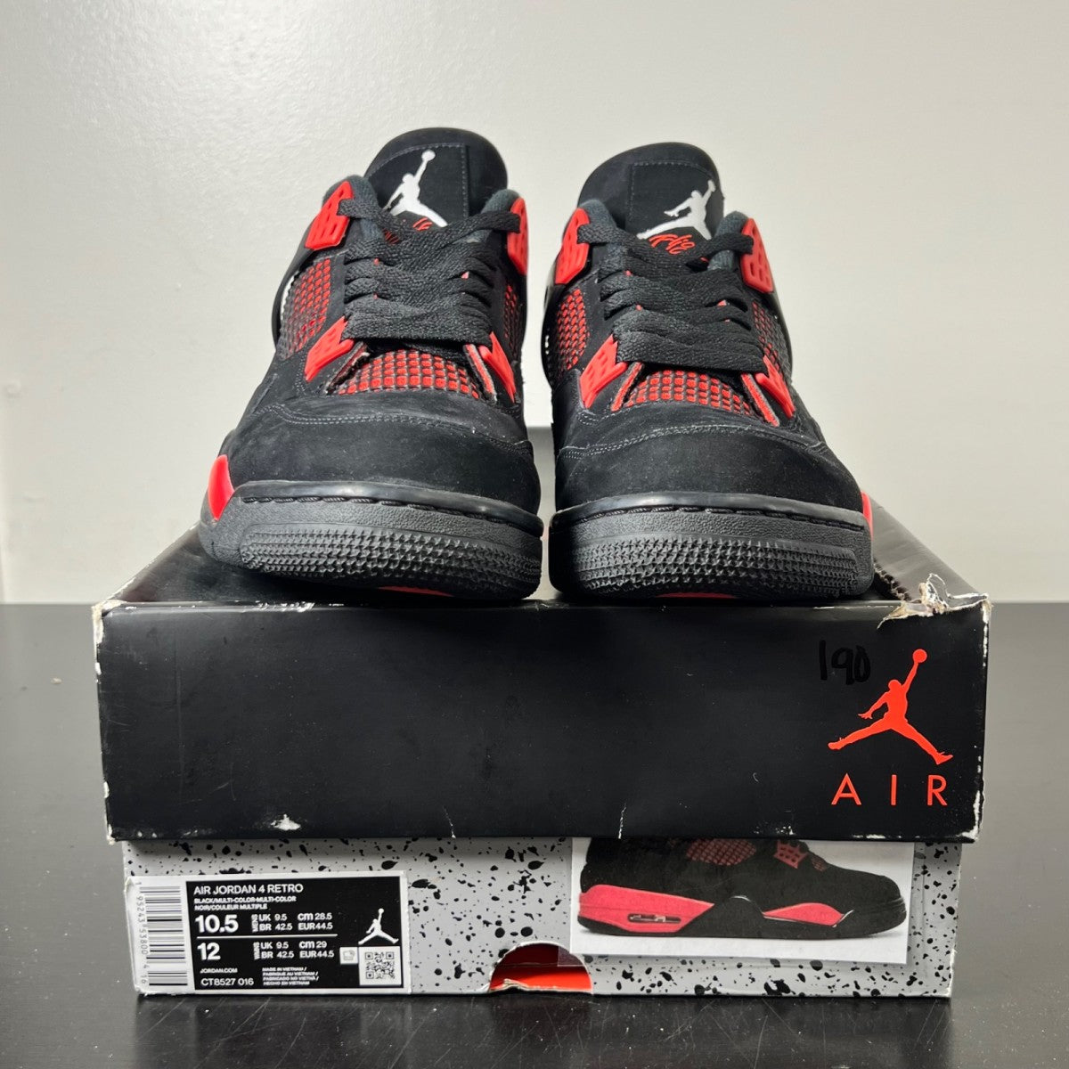 Jordan 4 Retro Red Thunder 10.5 (Lightly Worn Pre-Owned)JordanBlack/Multi-Color-Multi-Color-Crimson - Image 2