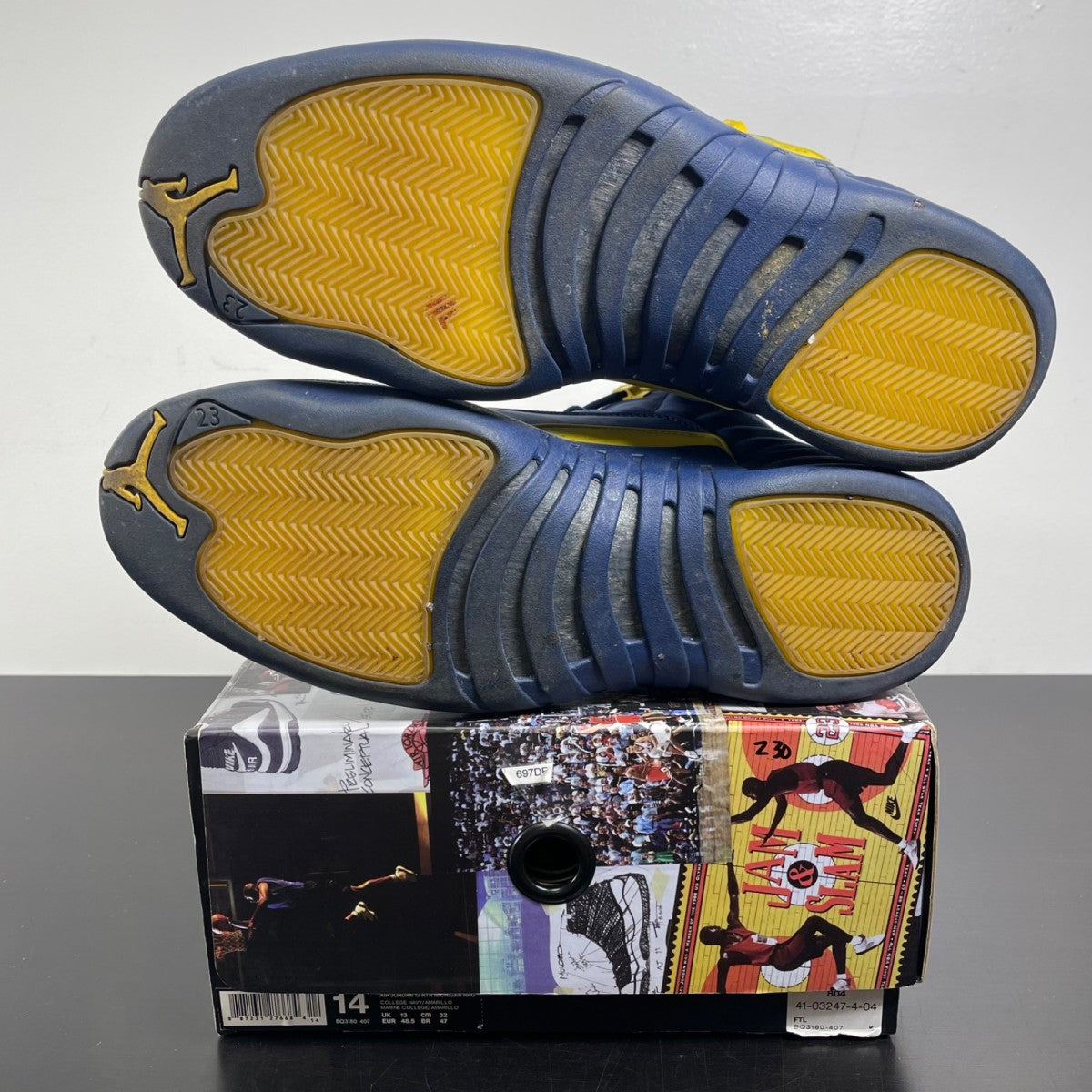 Jordan 12 Retro Michigan 14 (Moderately Worn Pre-Owned)JordanCollege Navy/Amarillo - Image 5