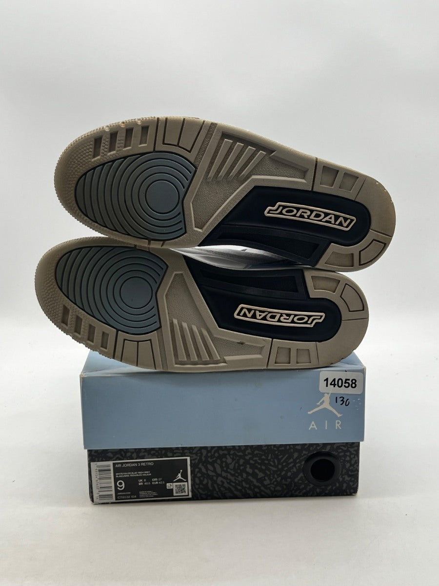 Jordan 3 Retro UNC (2020) 9 (Heavily Worn Pre-Owned)JordanWhite/Valor Blue-Tech Grey - Image 8