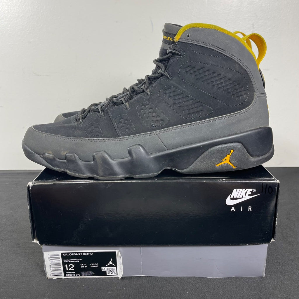 Jordan 9 Retro Dark Charcoal University Gold 12 (Moderately Worn Pre-Owned)JordanBlack/Dark Charcoal-University Gold - Image 3
