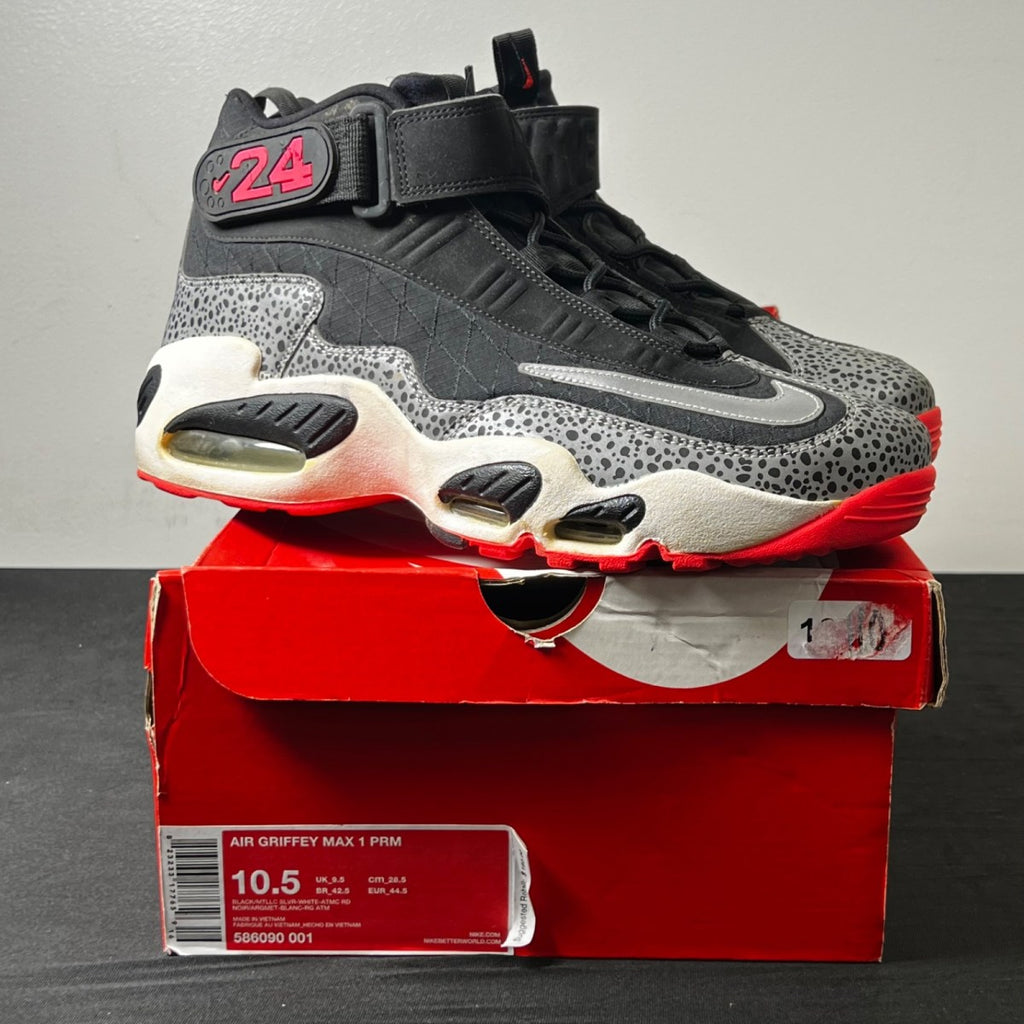 Nike Air Griffey Max 1 Safari 10.5 (Moderately Worn Pre-Owned)NikeBlack/Metallic Silver-White-Atomic Red - Image 1
