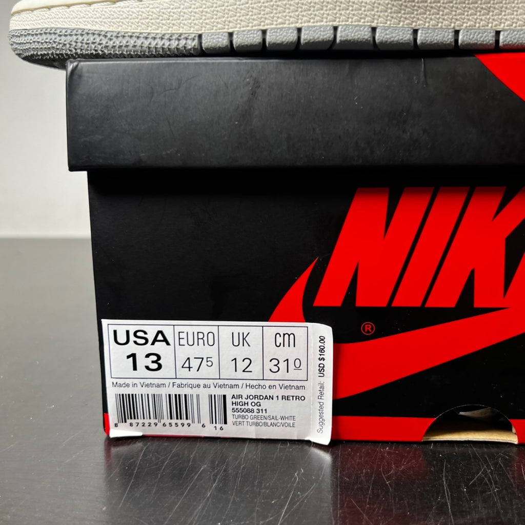 Jordan 1 Retro High Turbo Green 13 (Lightly Worn Pre-Owned)JordanTurbo Green/Sail-White-Light Smoke Grey - Image 4